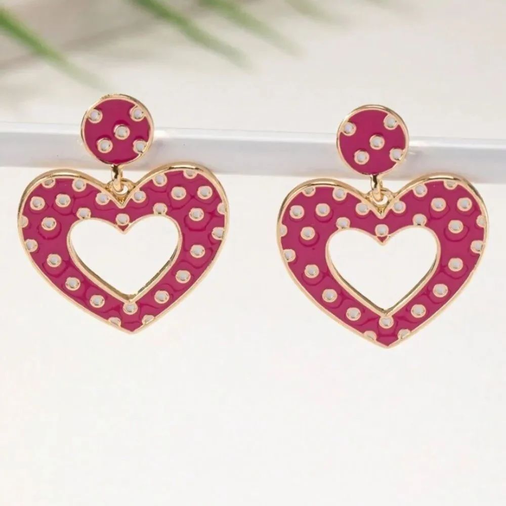 3for$20 1 Pair Ins Sweet Cute Metal Heart Shaped Pendant Earrings,
